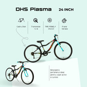 Bicicleta Copii DHS Plasma - 24 Inch, Negru-Roz