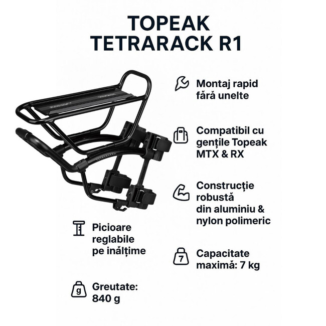 Portbagaj bicicleta Topeak TetraRack R1 - 26-29 inch, Aluminiu