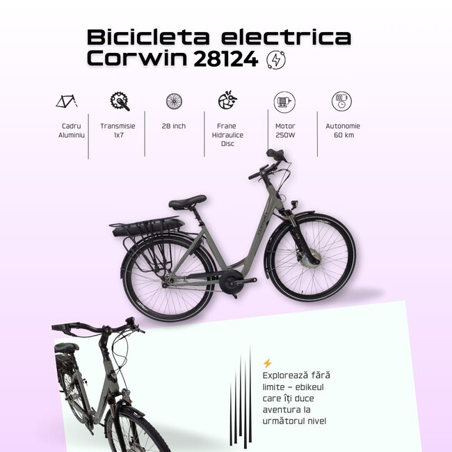 Bicicleta Electrica Corwin 28124 - 28 Inch, L, Gri