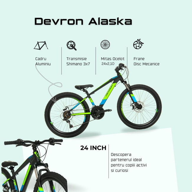 Bicicleta Copii Devron Alaska - 24 Inch, Negru-Verde
