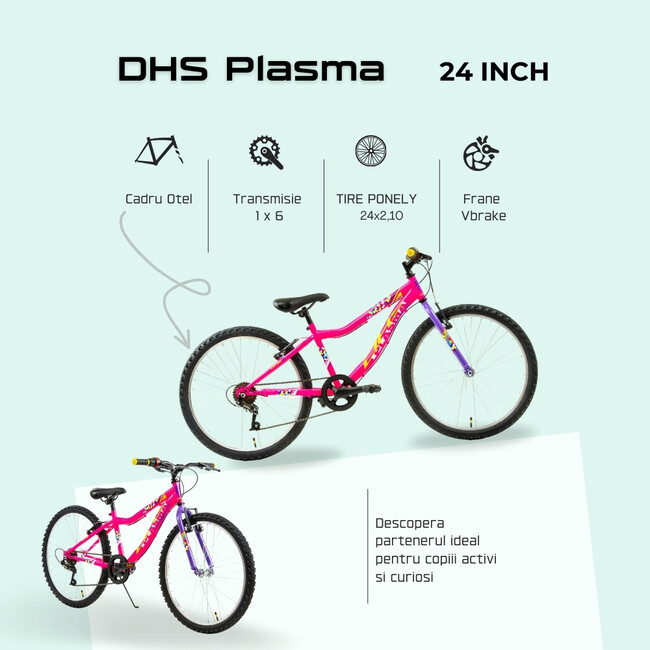 Bicicleta Copii DHS Plasma - 24 Inch, Roz